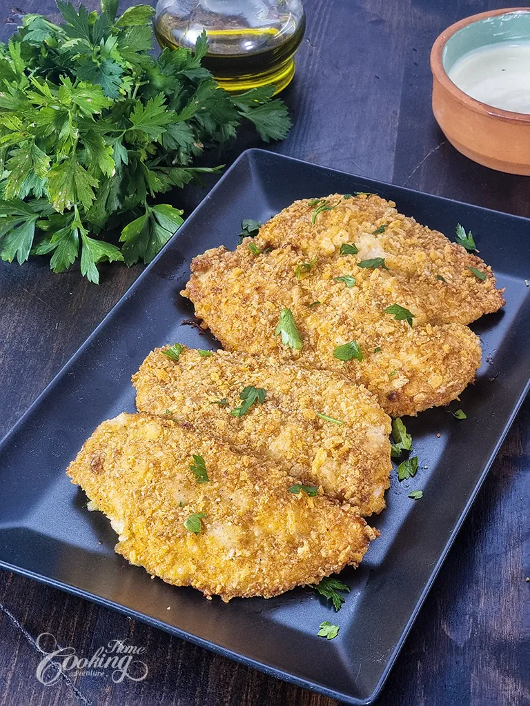 Baked Cheddar Panko Chicken with honey mustard yogurt dip